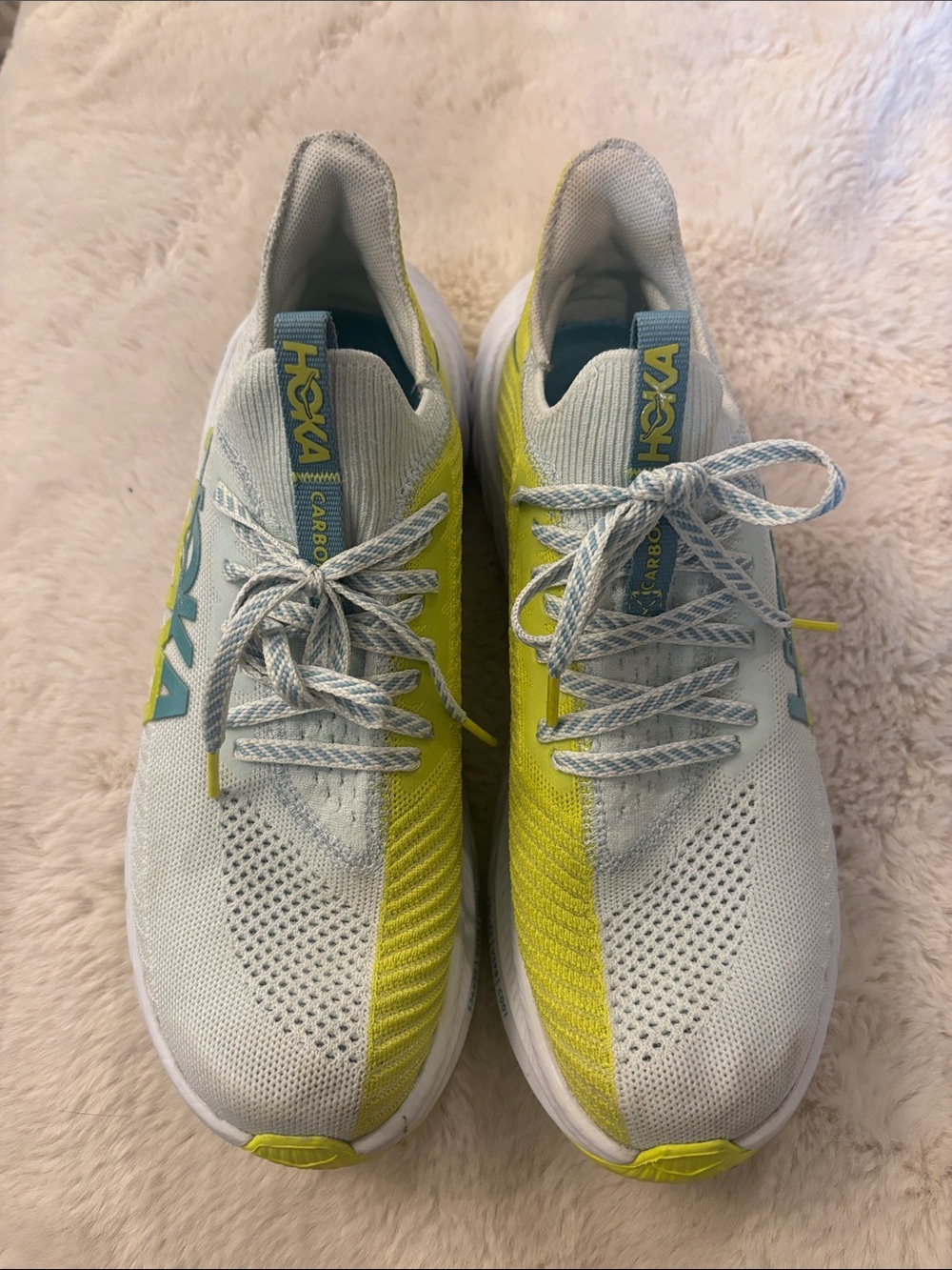 Hoka Mesh Running Trainers - White & Neon Yellow Accents